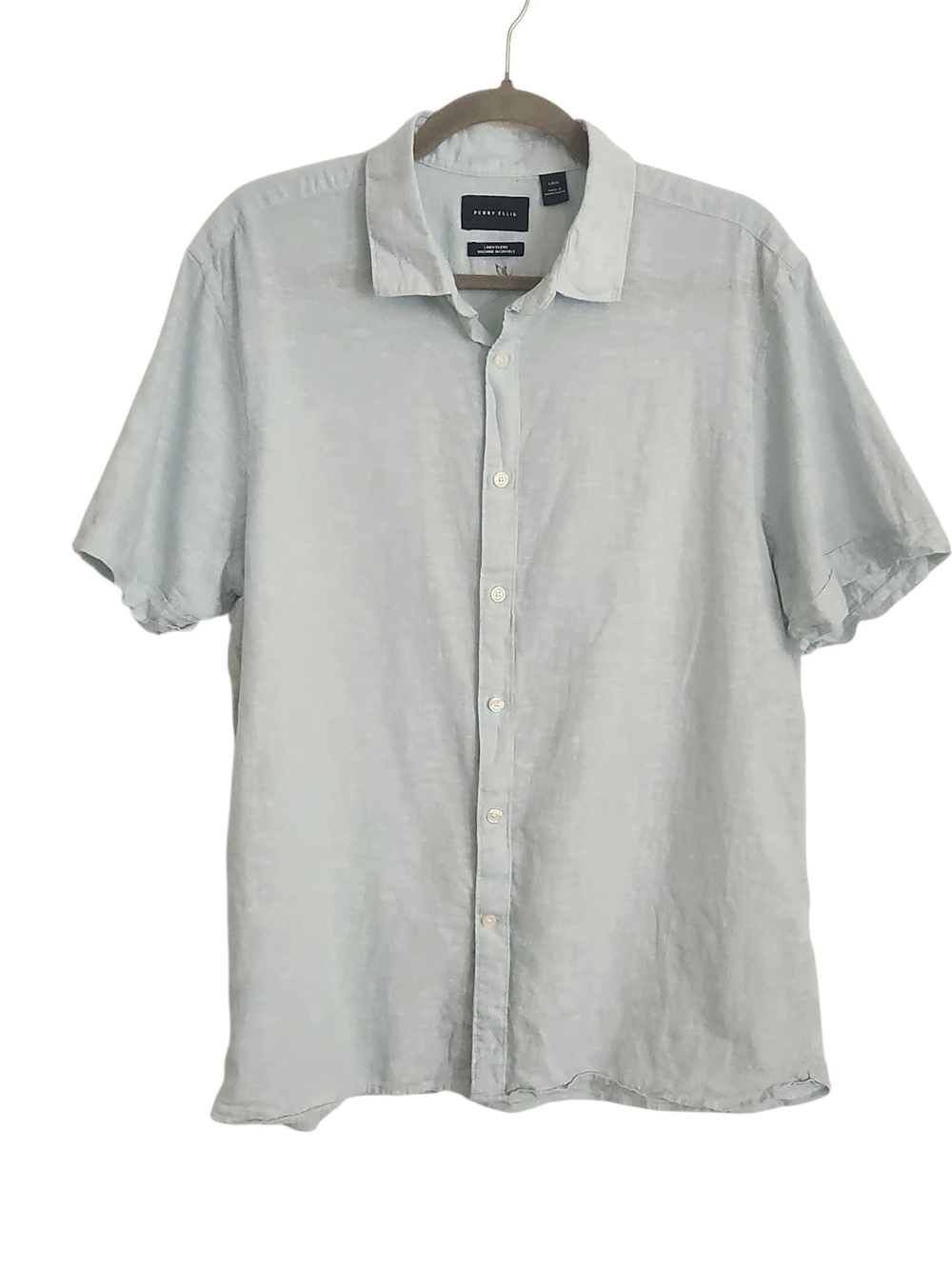 Perry Ellis Light Blue Linen Blend Short Sleeve Button Down Shirt Size Large